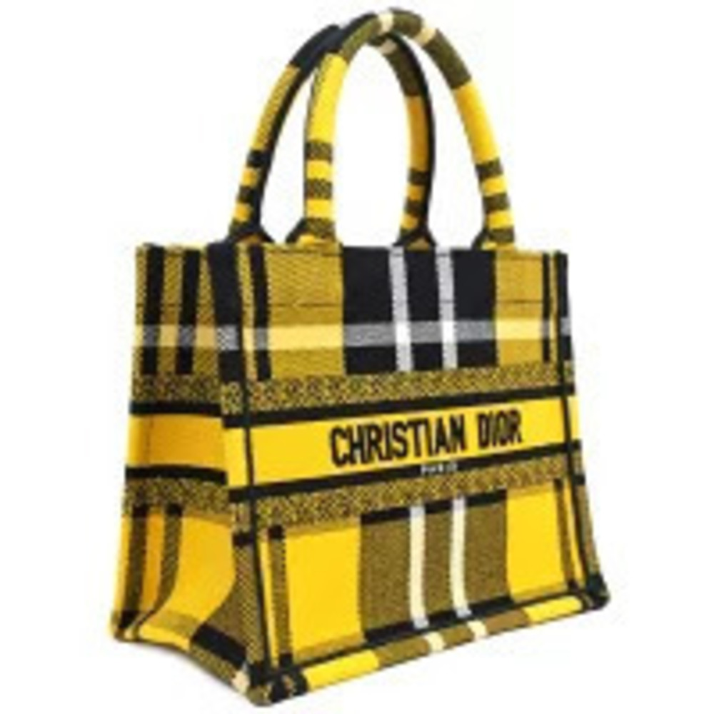 Dior Yellow Check Book Handbag Black Oblique Tote